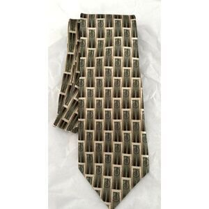 Vintage Umberto Bossi All Silk Handmade Tie Olive/Brown Ombre Geometric Pattern